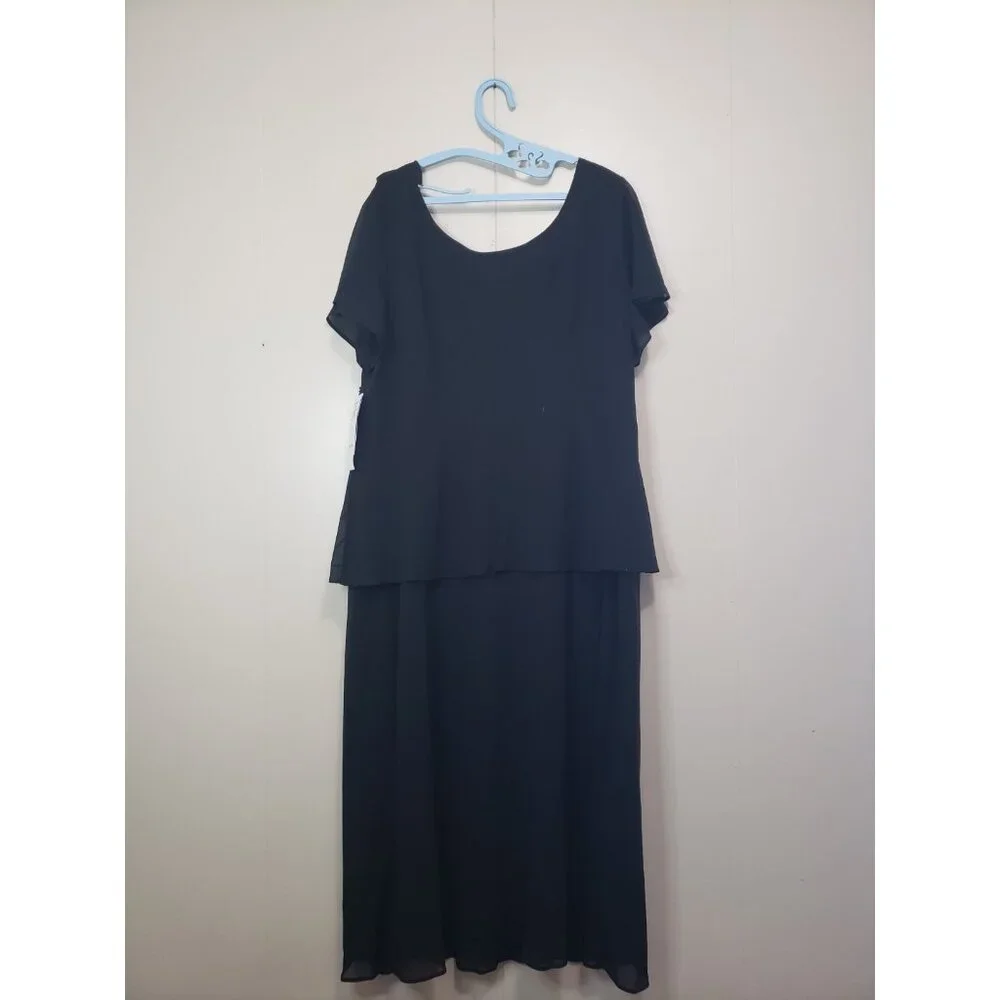 VTG S.L. Fashions Womens Plus 24W Midi Dress Black Beaded Popover Georgette NWT - Picture 2 of 7